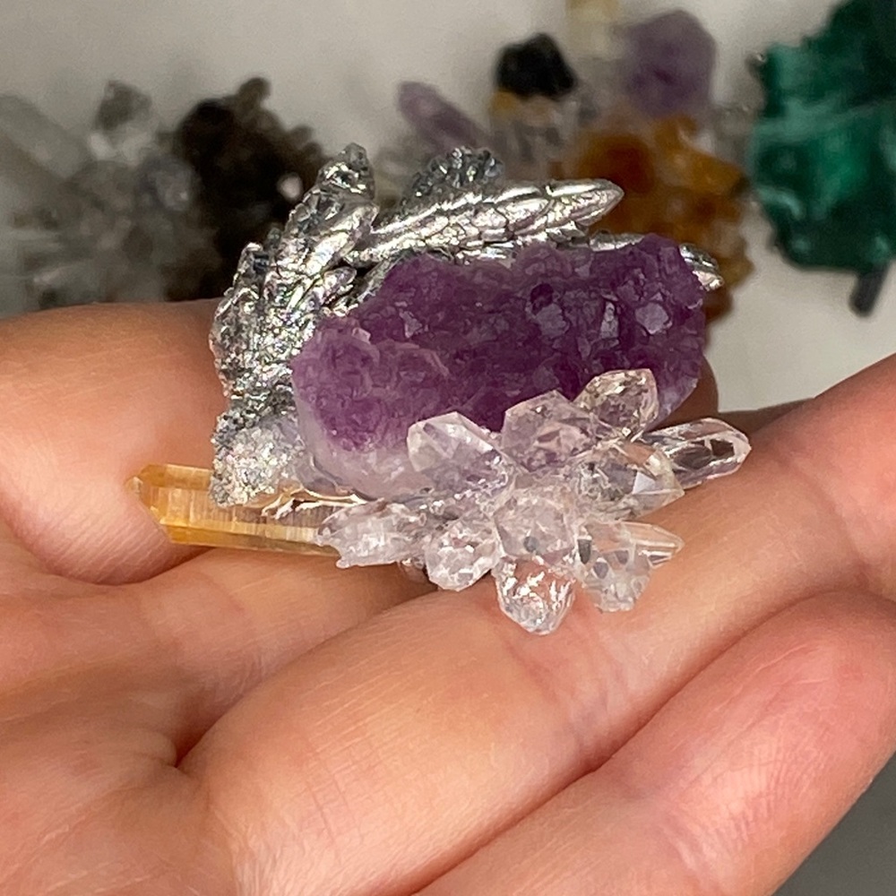 Purple Amethyst Cluster Statement Ring With Silve… - image 5